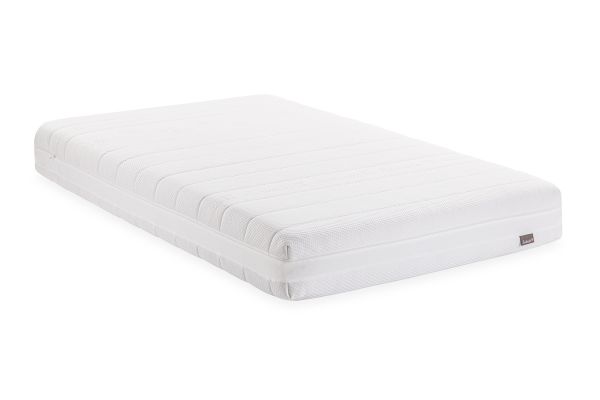 Un matelas Sanimatex avec un design ergonomique, une housse blanche respirante et un soutien orthopédique, idéal pour un sommeil sain et hygiénique.
